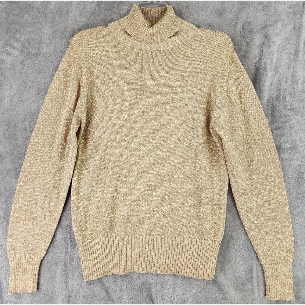 Westbound Sweater Womens Small Gold Metallic Y2K Vintage Turtleneck Long Sleeve